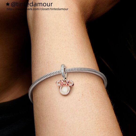 Pandora Disney Minnie Mouse Silhouette Double Dangle Charm - Picture 4 of 5